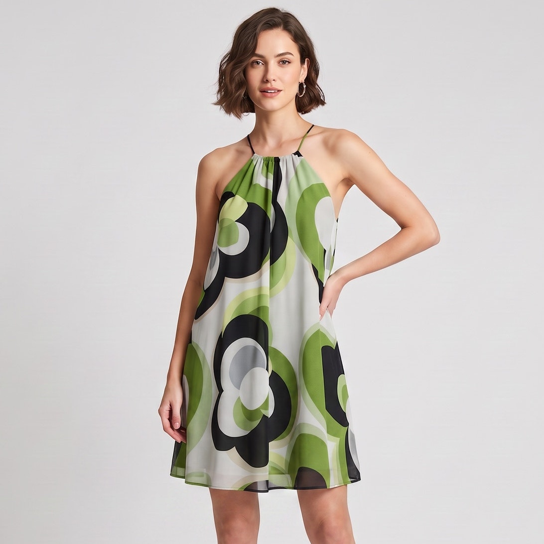 Michael Kors Halter Silkdress Size M Retro Geometric Abstract Trapeze Mini